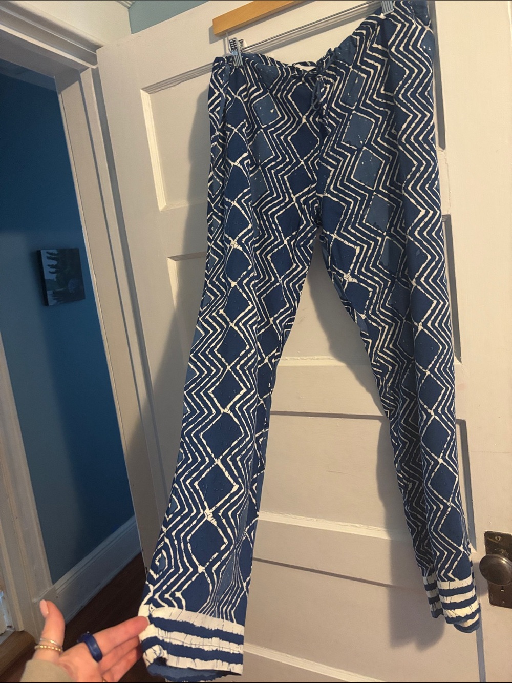 Karma Navy and White Geometric Track Joggers